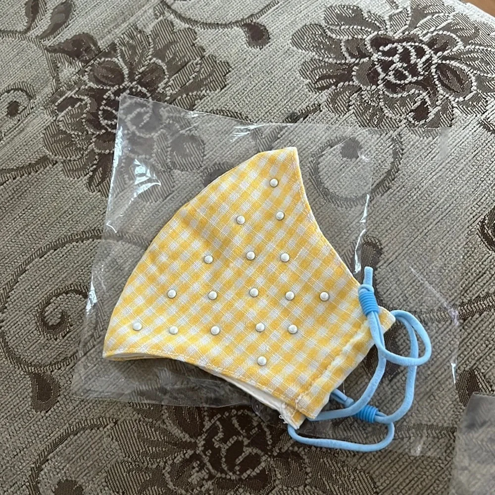 New Lele sadoughi yellow pearl embellished reusable mask